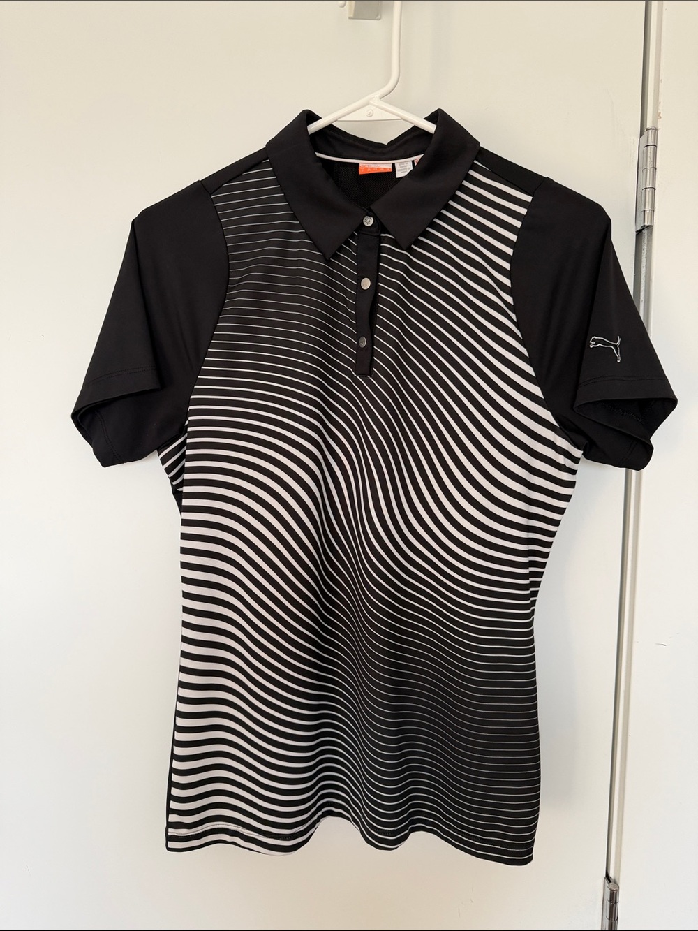 Puma Black and White Striped Golf Polo